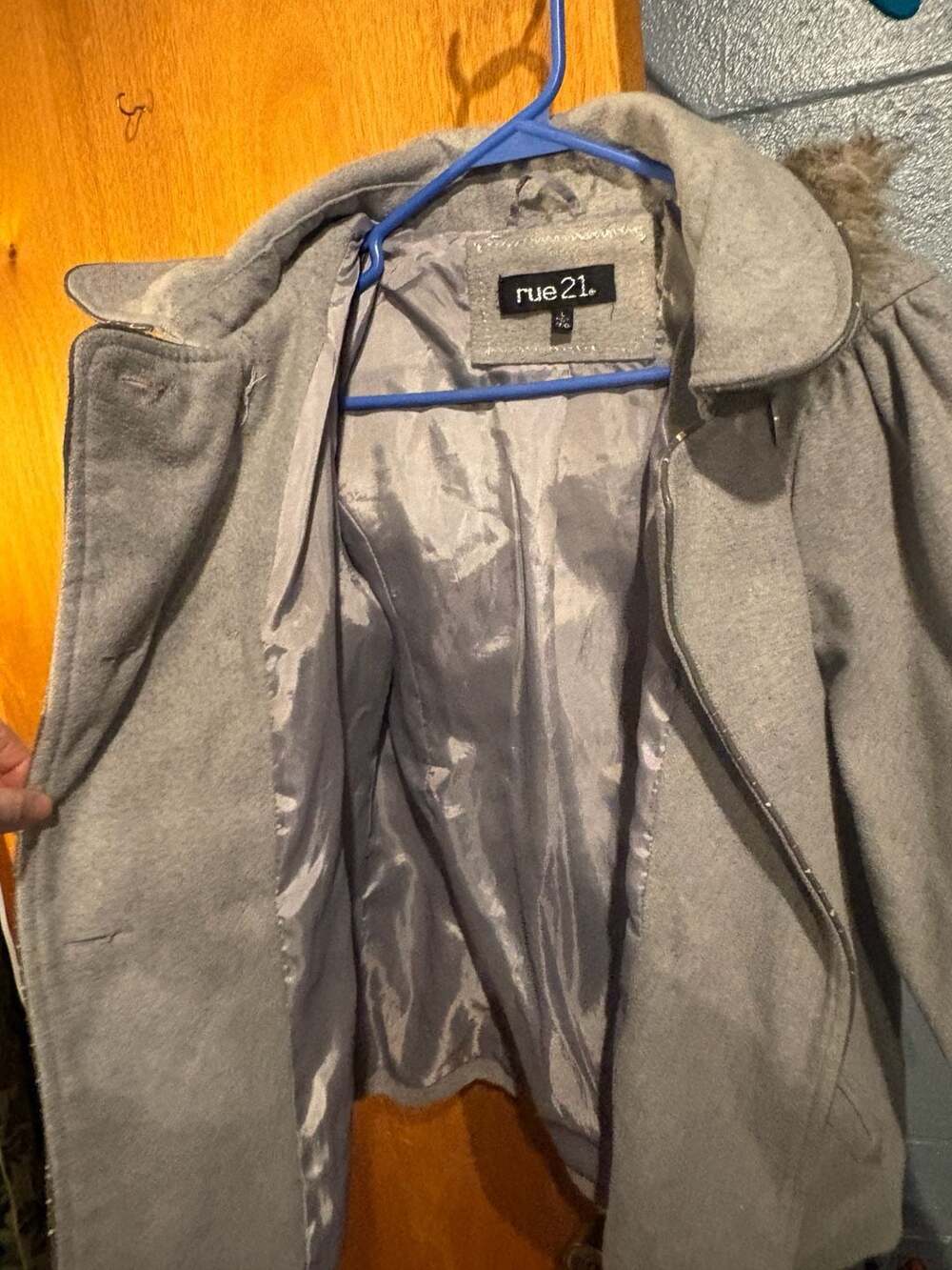 rue21 Women's Peacoat Jacket with Plaid Faux Fur Hood